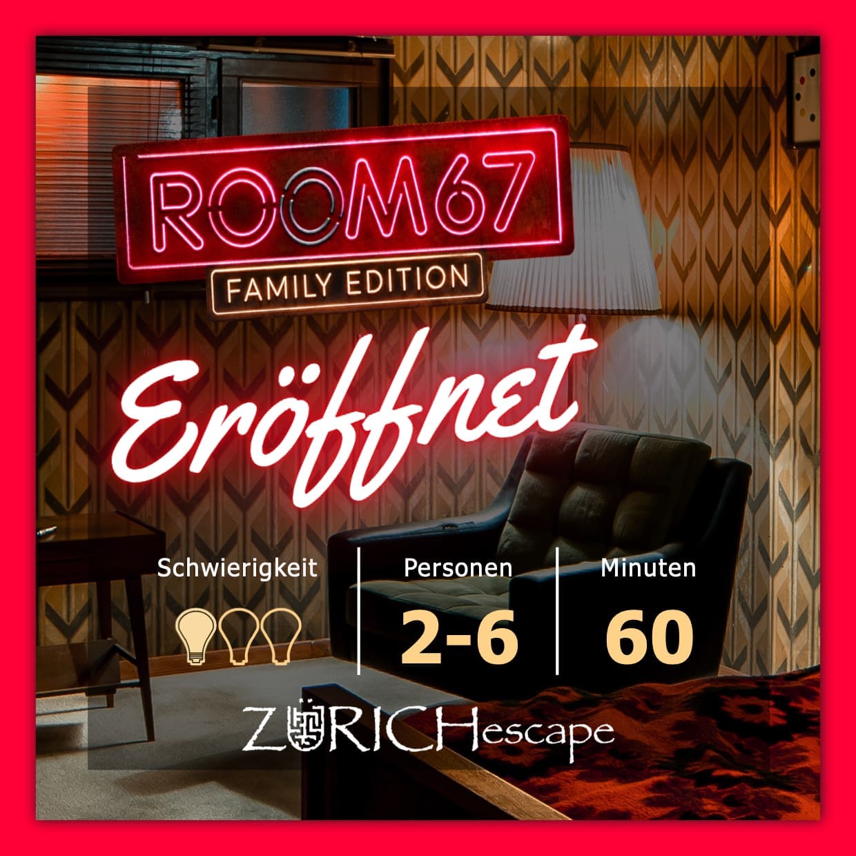 Room67 Family Eidtion ist eröffnet! Der beste Escape Room in Zürich, der für Familien mit Kindern ab 10 Jahren geeignet ist, damit Kinder und Erwachsene gemeinsam Rätsel lösen können